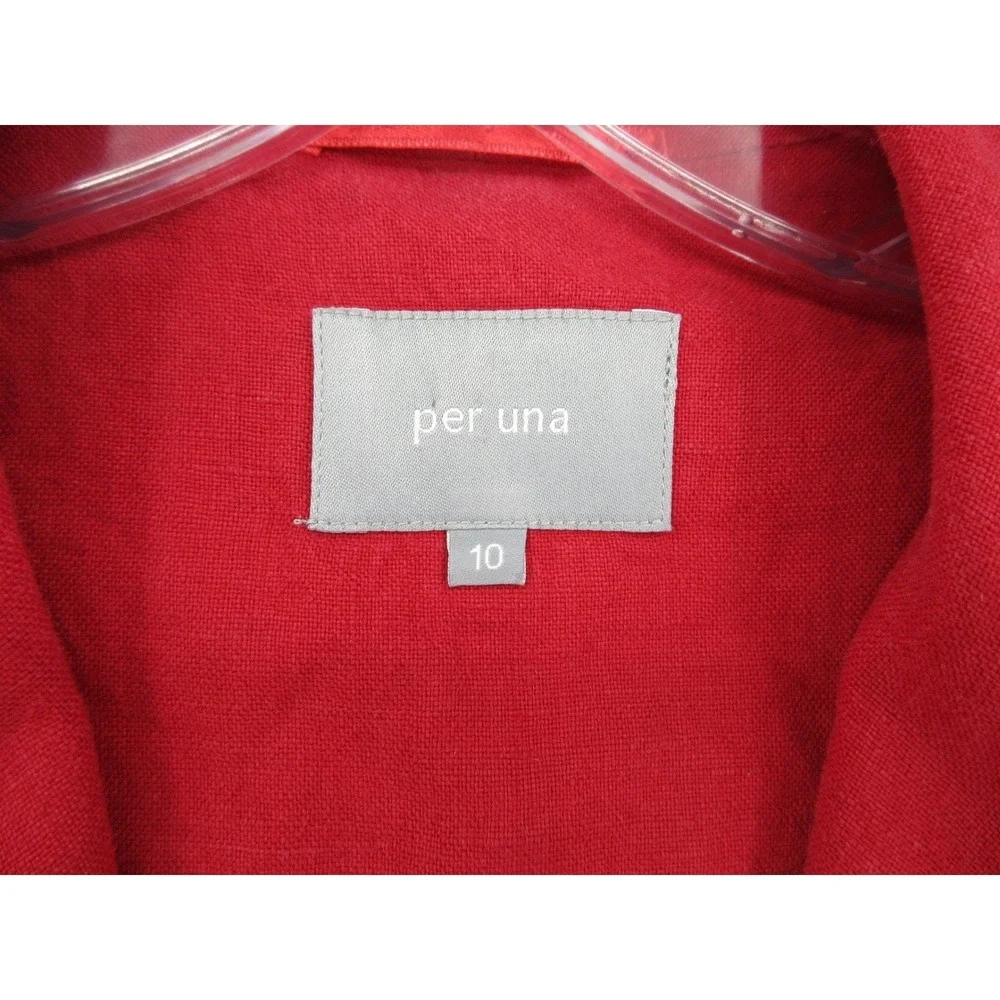 Per Una Jacket‎ Womens 10 Linen Eyelet Lace Trim Ruffle Blazer Office Career Red